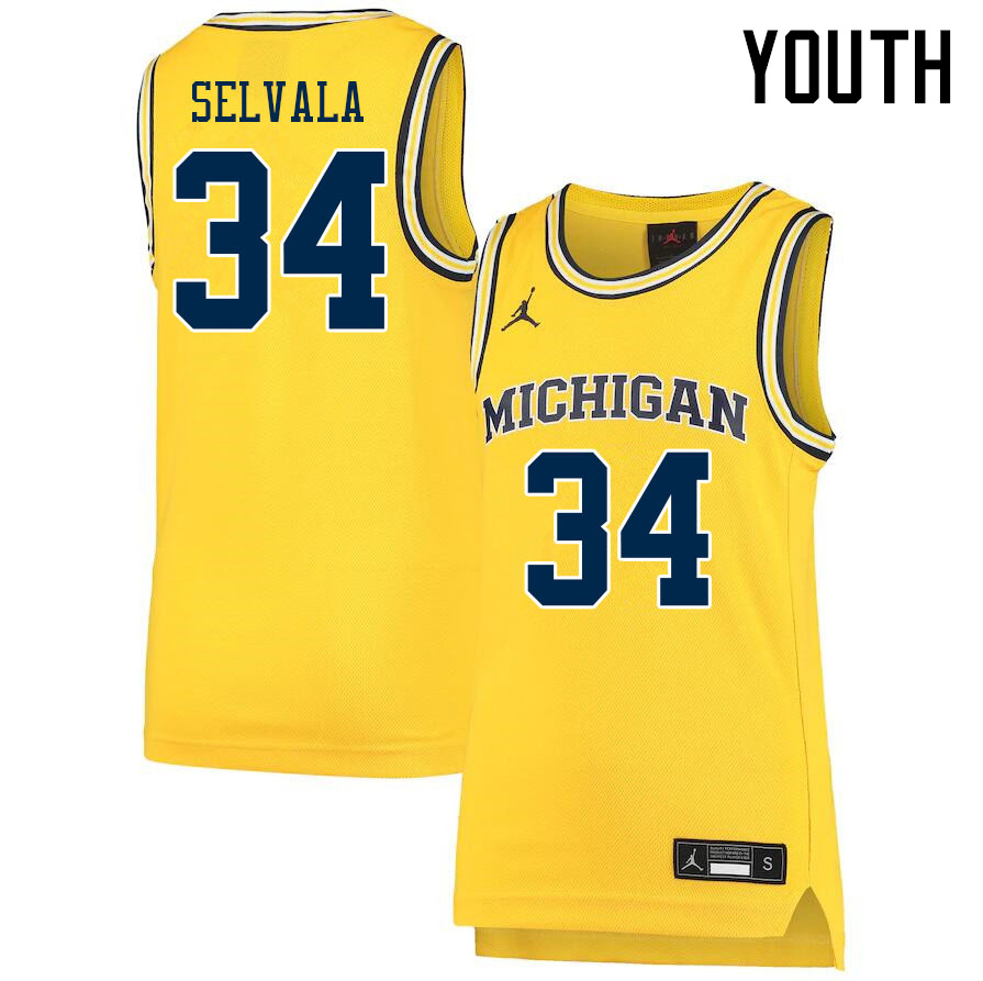 Youth #34 Jackson Selvala Michigan Wolverines College Basketball Jerseys Sale-Yellow - Click Image to Close